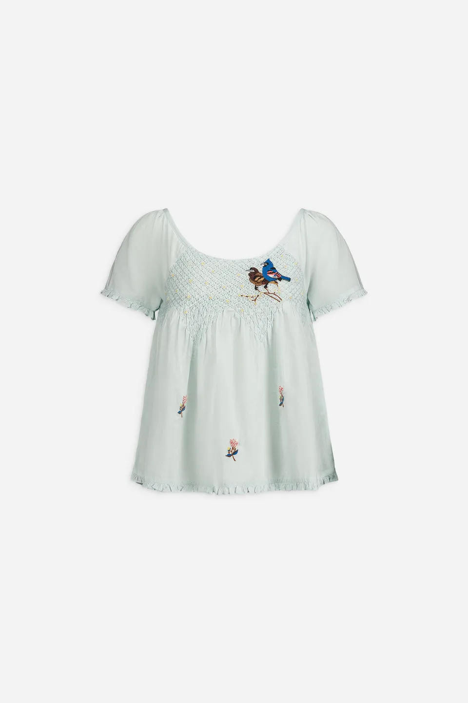Paul & Joe Pinson top smocké voile coton baby blue