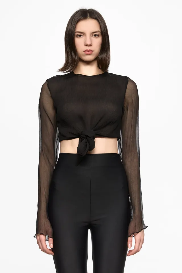 ATU Body Couture Black TETHER Top haut noir soie taille S