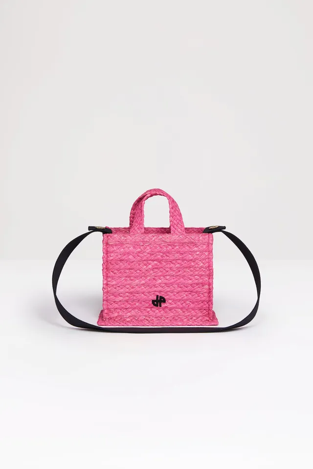 Patou Small JP tote sac raphia rose bégonia TU
