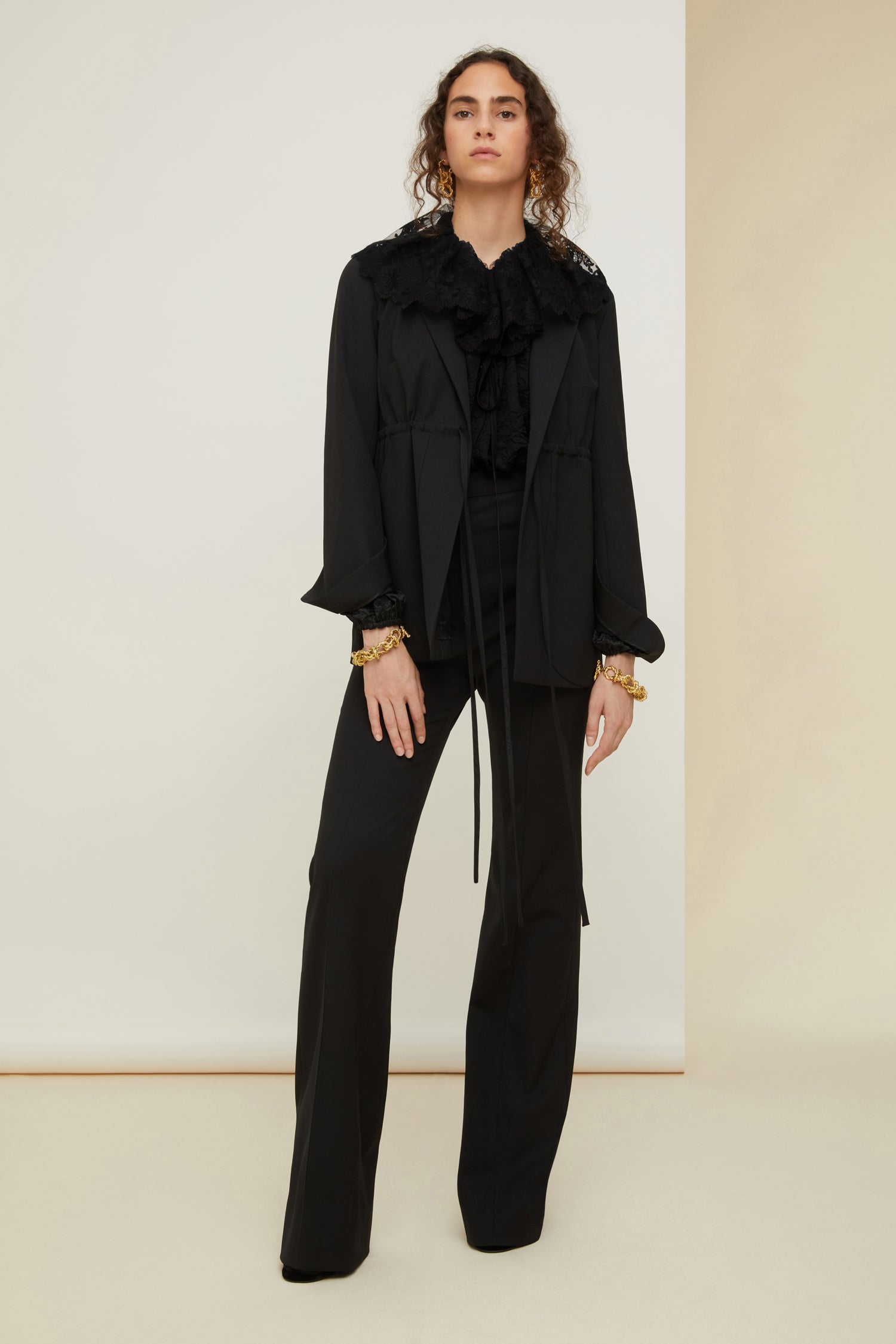 Patou Drawstring Veste Laine Noire Cordon Taille