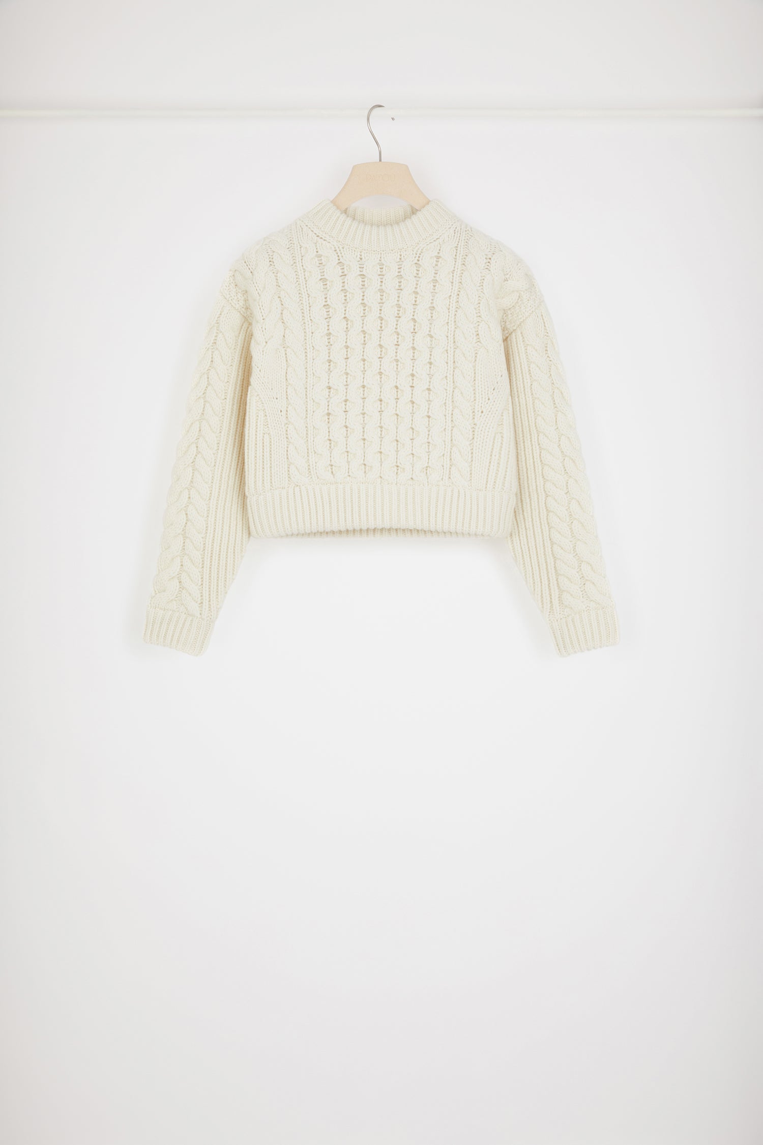 Patou KN138 pull torsades laine blanc avalanche