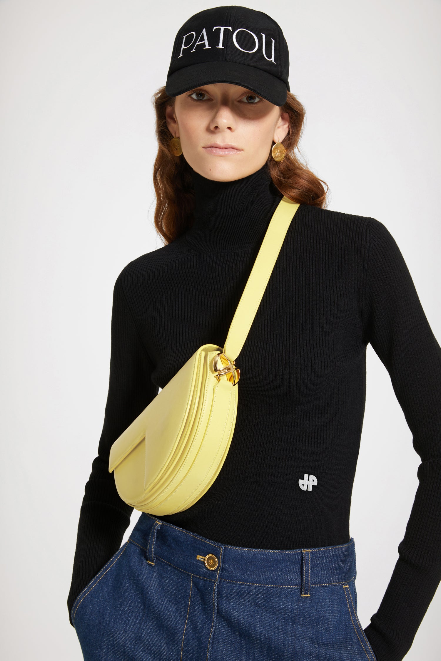 Patou KN058 pull maille côtelée col montant noir