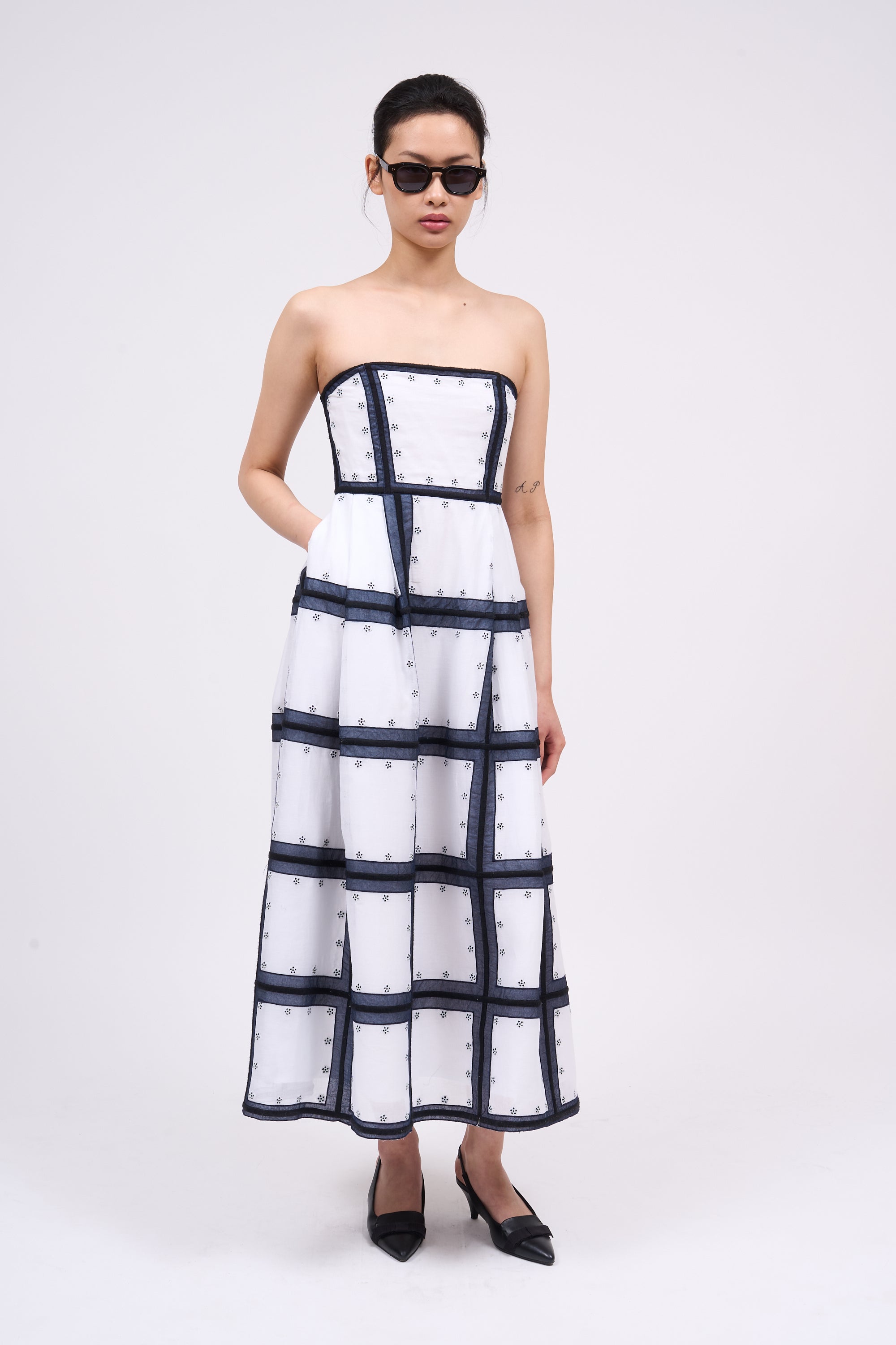 Paul & Joe Rivage robe bustier coton blanc marine midi