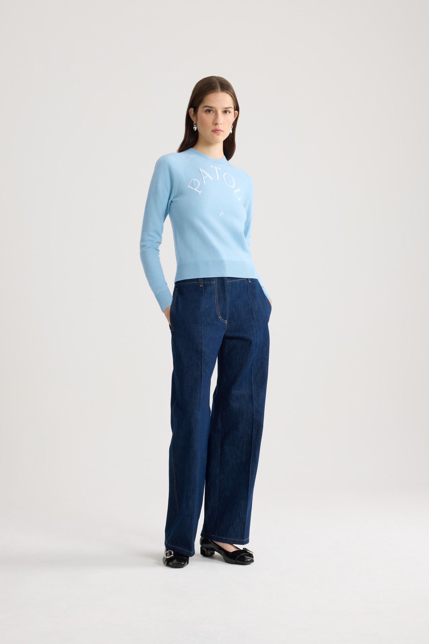 Patou P26KN110 pull jacquard laine Bleu Riviera