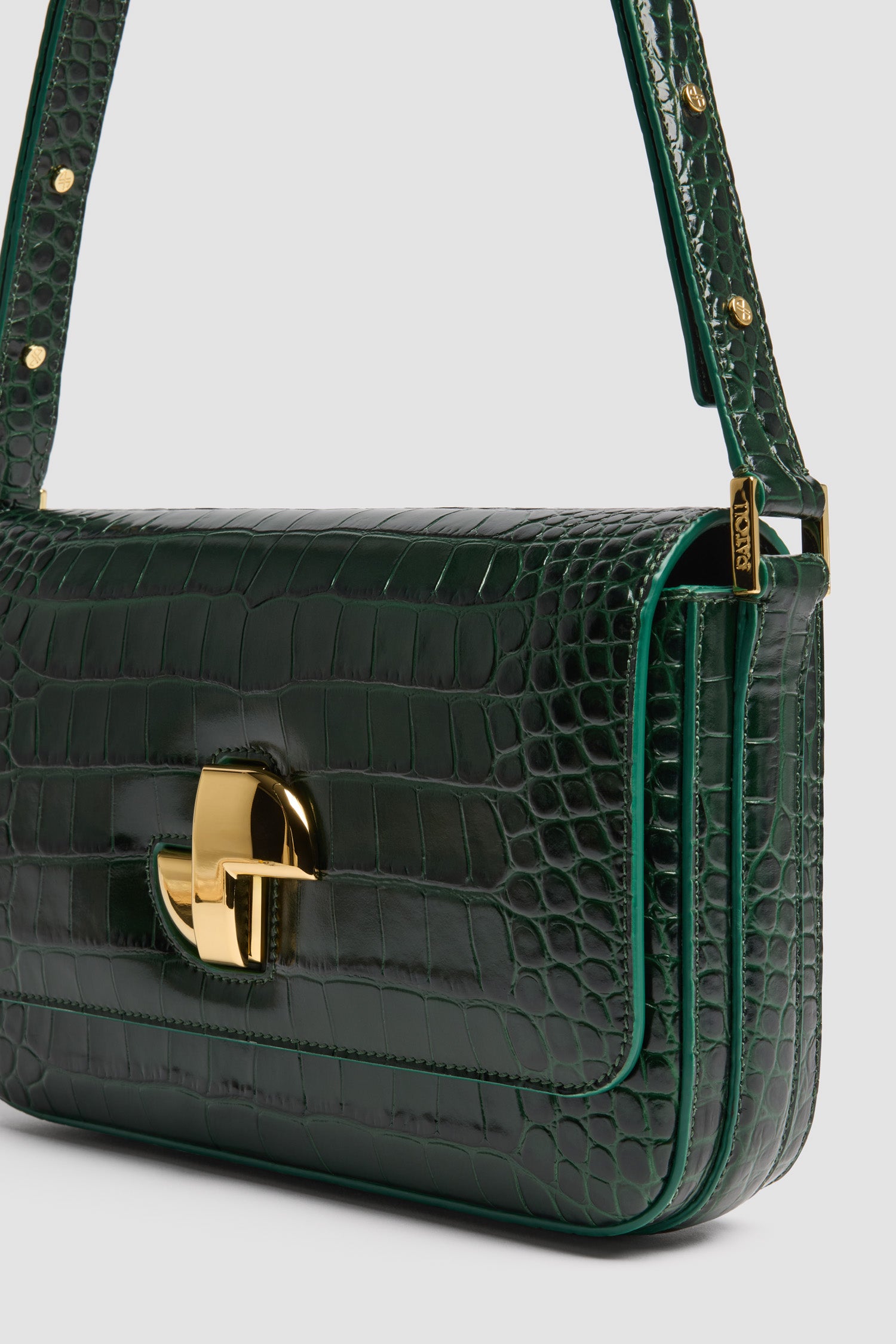 Patou BA0175044755G sac cuir croco Garden Green fermoir JP