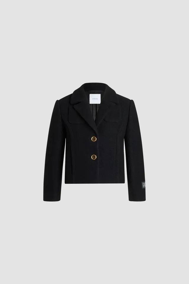 Patou JA046 veste tailleur courte noire laine bouillie