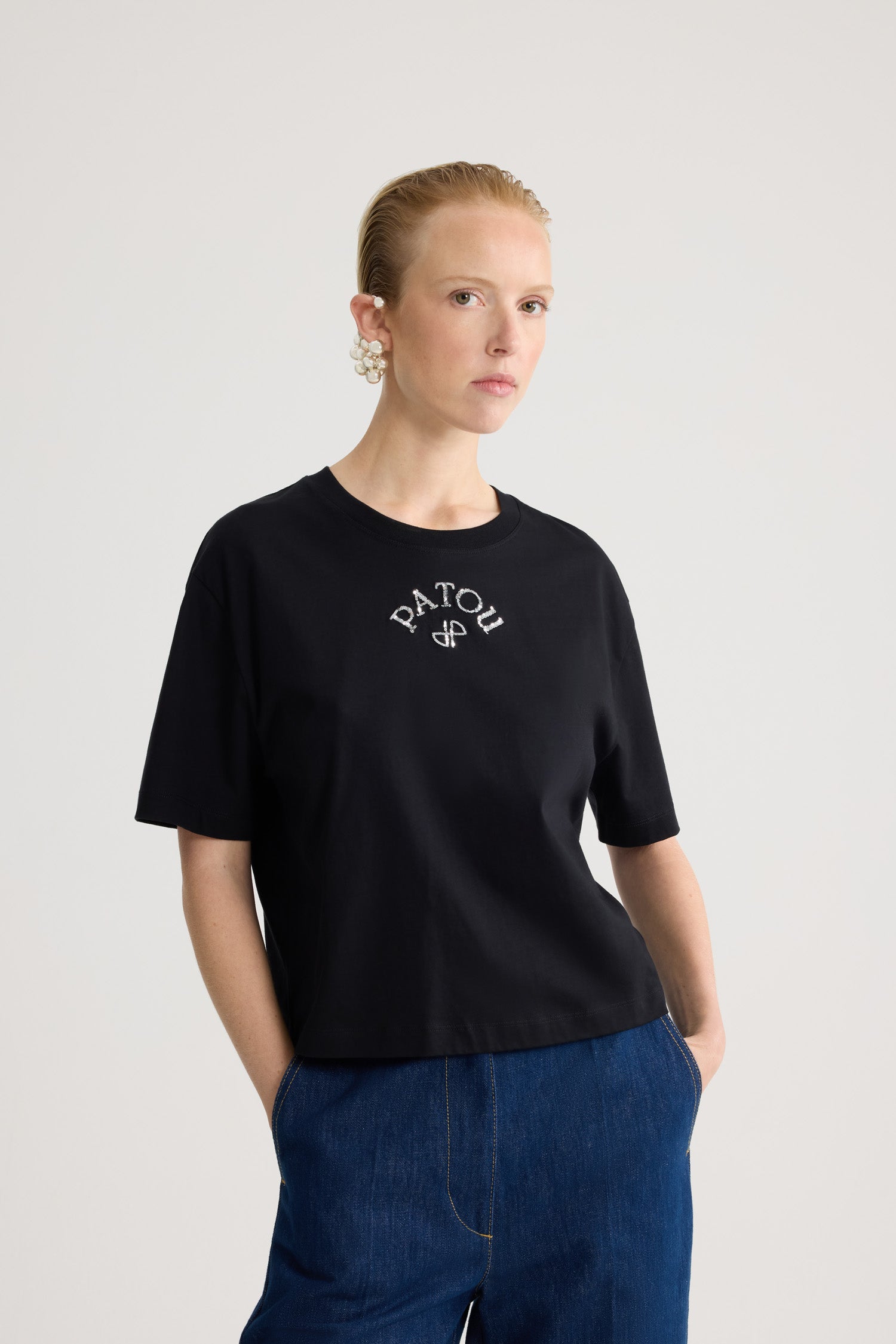 Patou JE214 polo t-shirt coton bio noir manches courtes