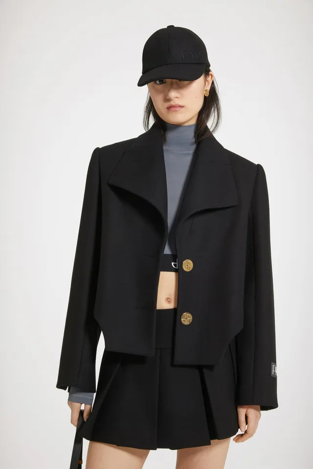 Patou H23CO0190148999B veste cropped noire feutre laine