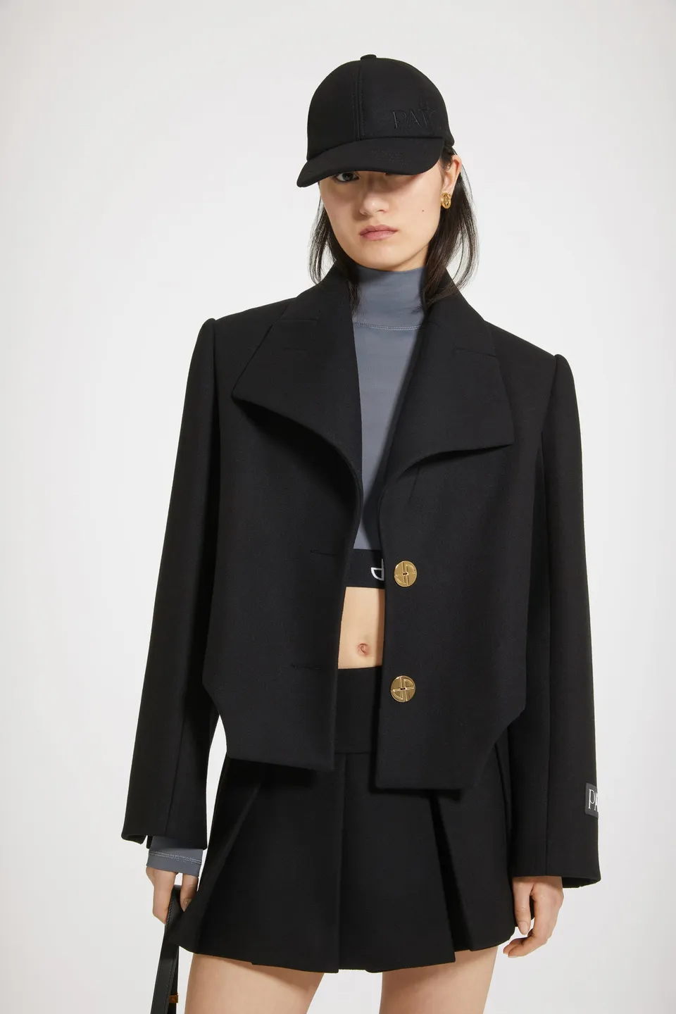 Patou H23CO0190148999B veste cropped noire feutre laine