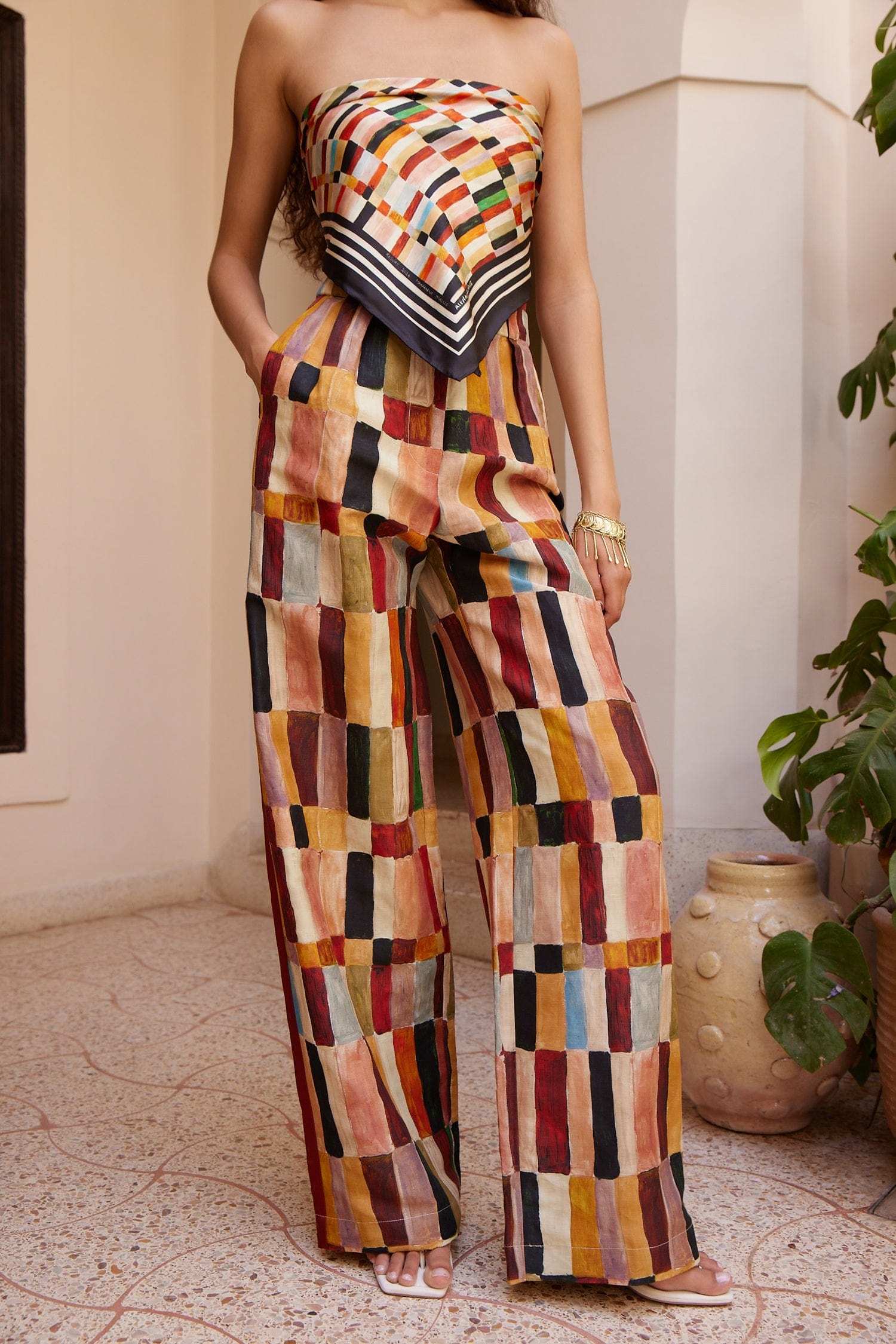 Alemais Marjorelle pantalon lin soie imprimé
