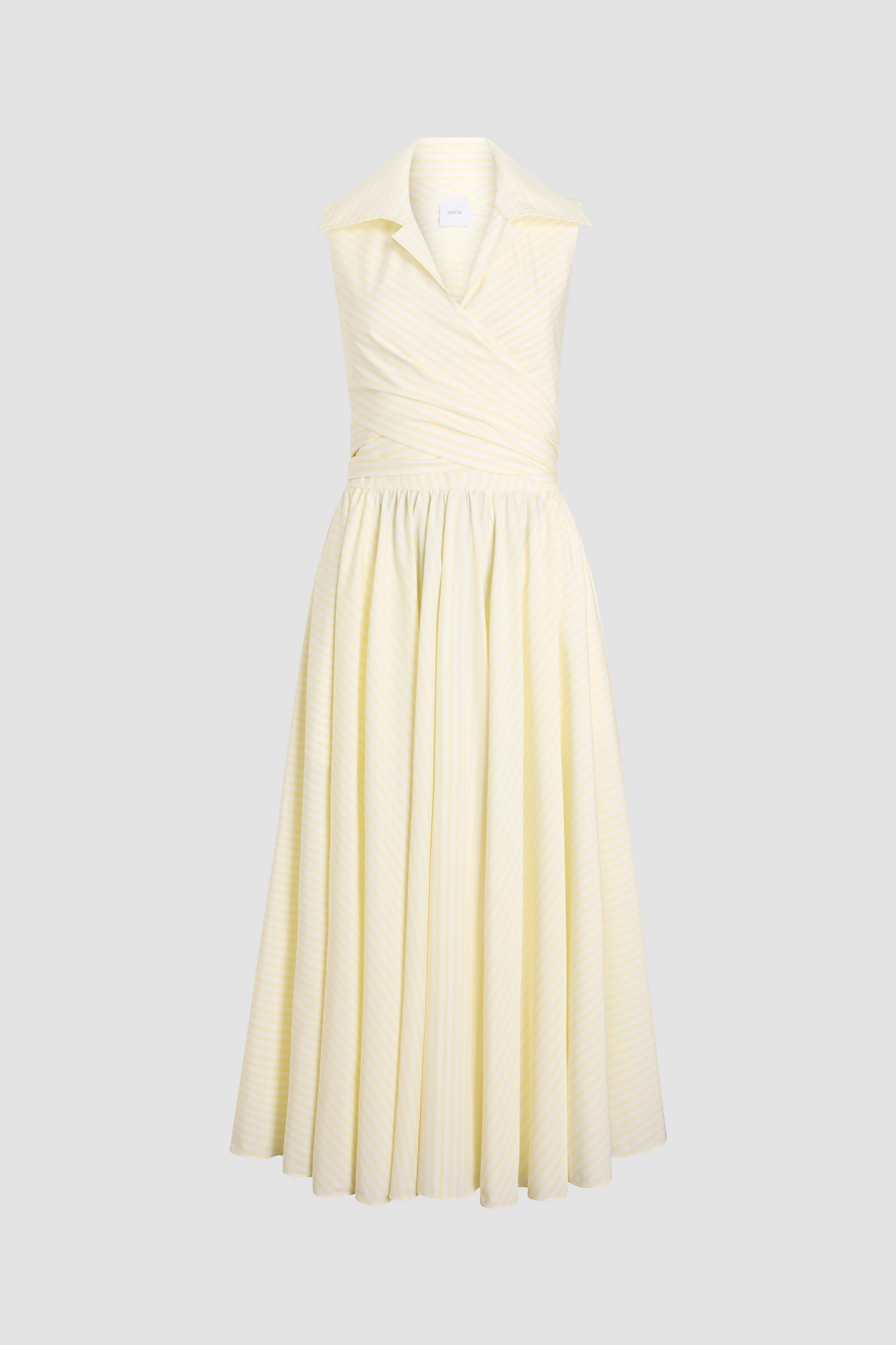 Patou DR223 robe midi coton jaune rayée drapée