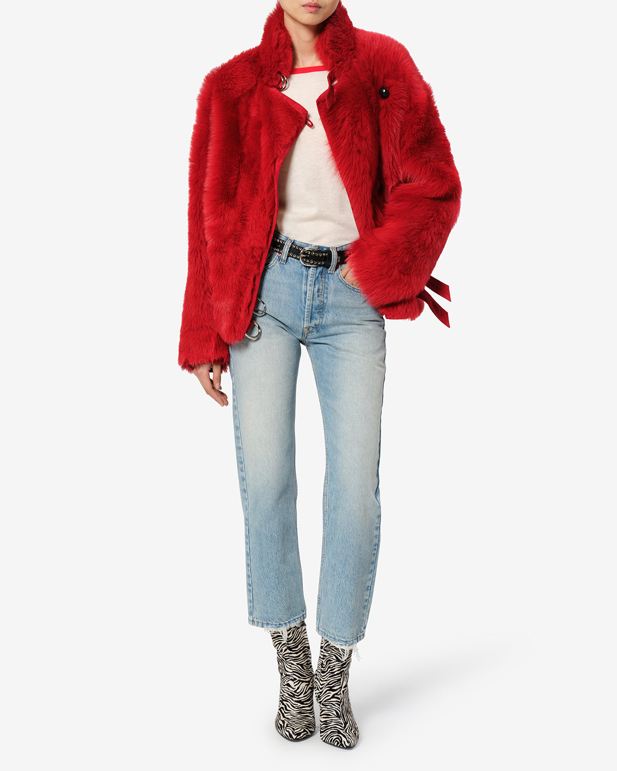 Isabel Marant Roama MA0590FF manteau peau lainée rouge