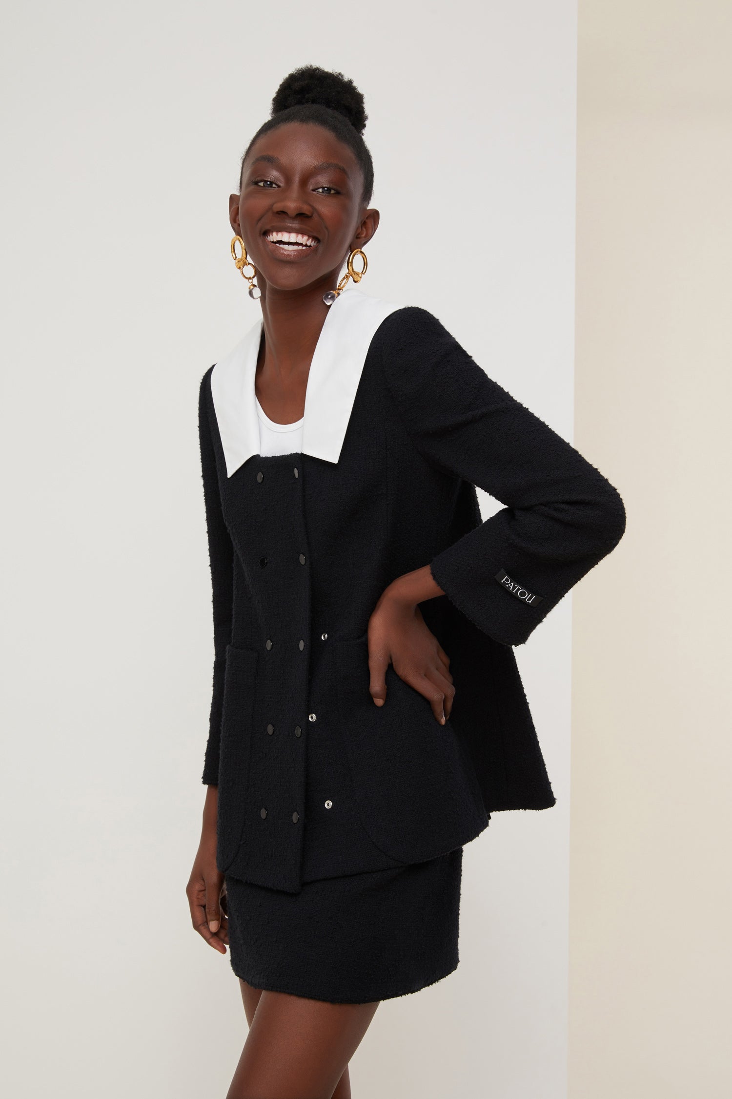 Patou JA010 Veste Tweed Coton Col Marin Noir 34-44