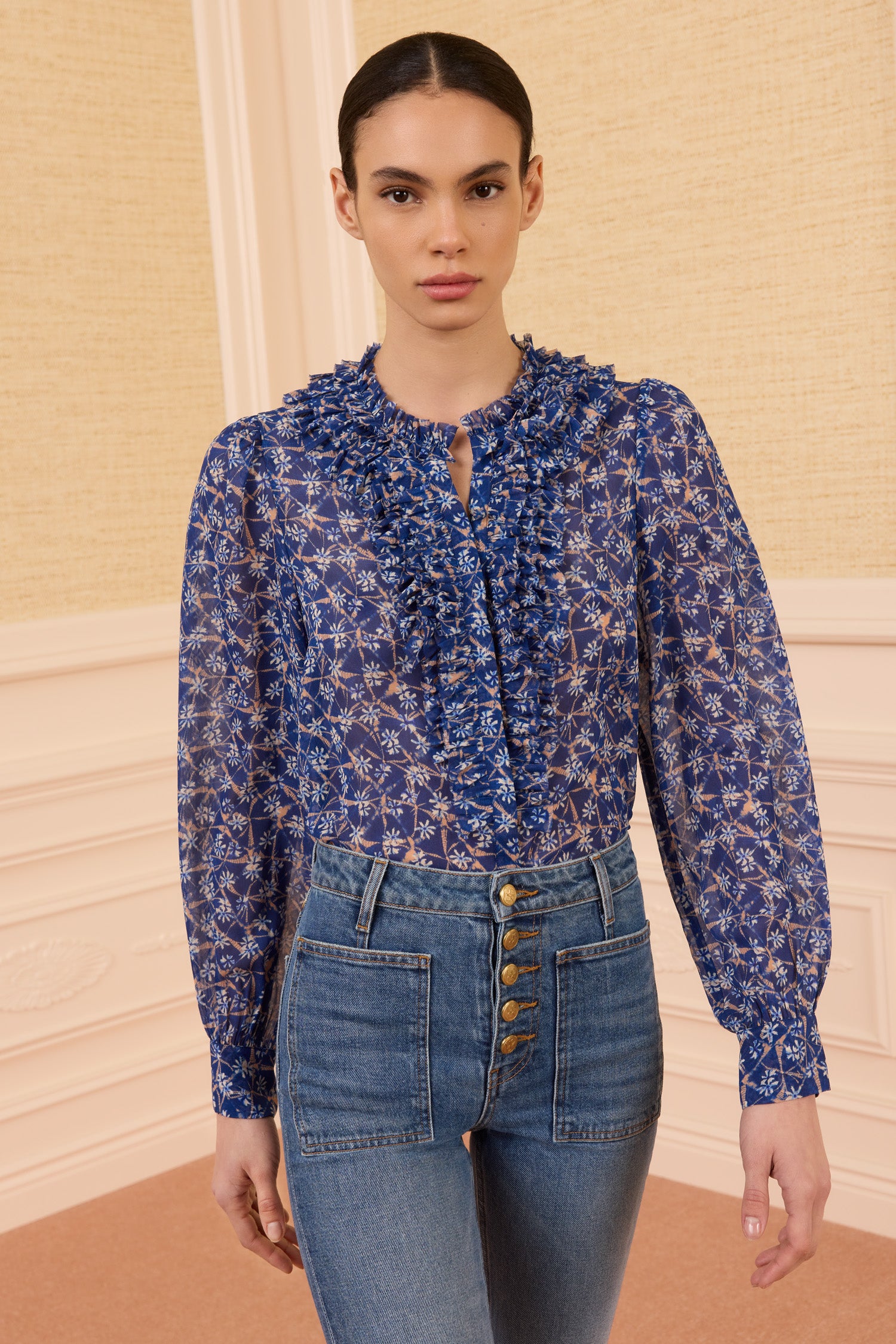 Ulla Johnson Clio blouse dusk soie fleurs volants