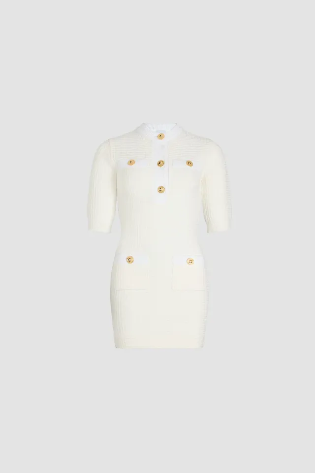 Patou KN239 robe tricot mini ivoire gaufrée