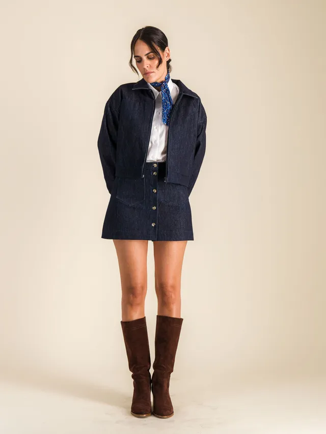 Anahide Saint André MARJANE veste jean marine oversize courte