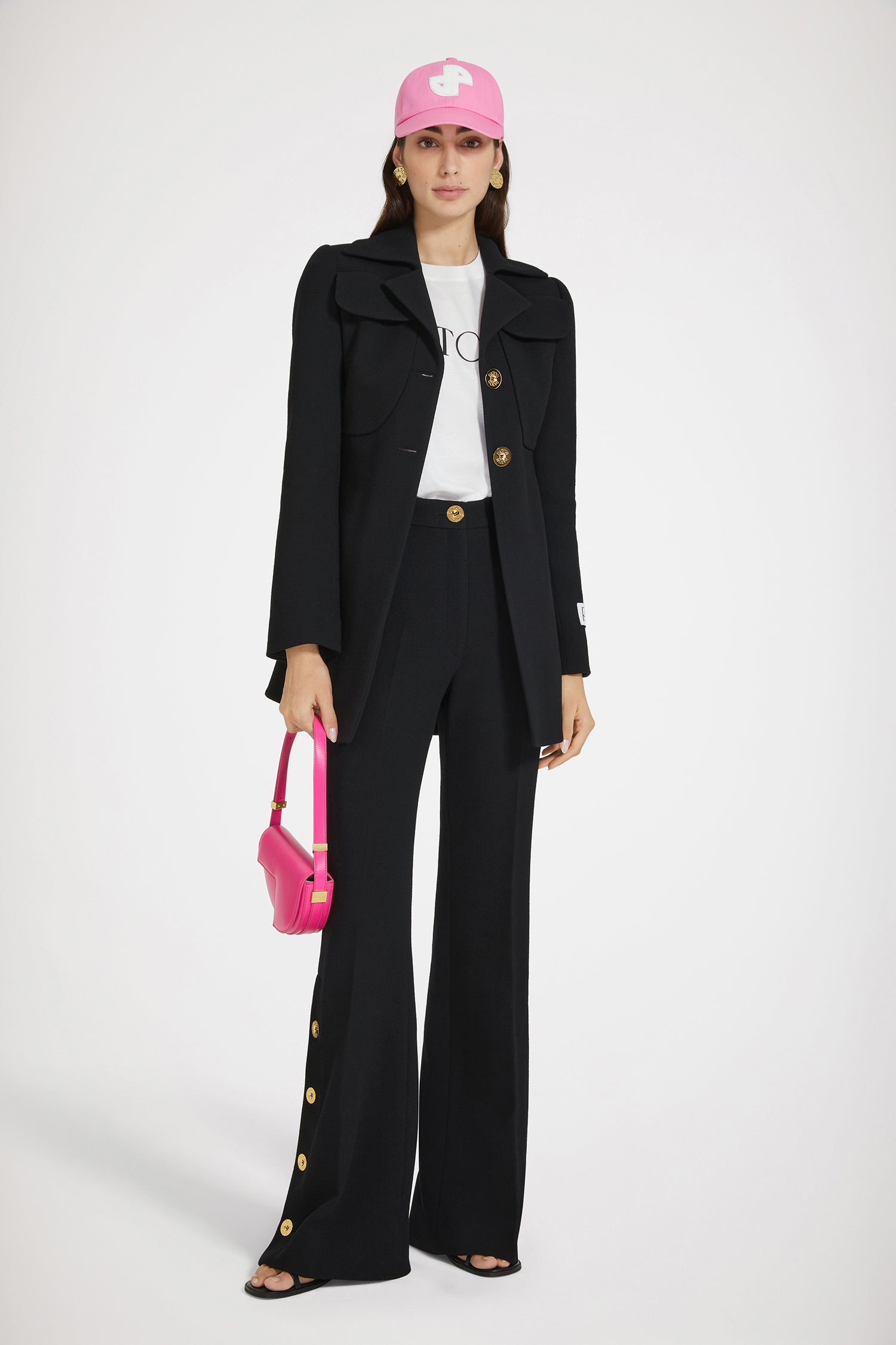 Patou TR038 pantalon flare noir laine boutons