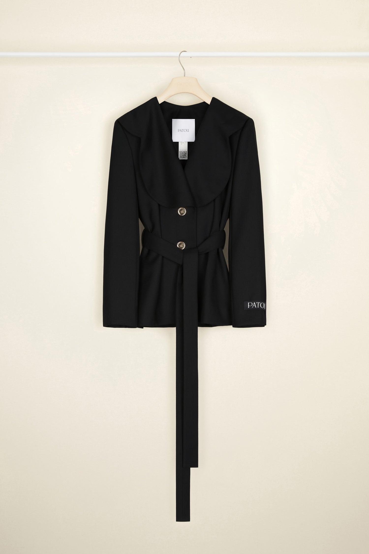Patou JA021 veste laine bio noire col festonné