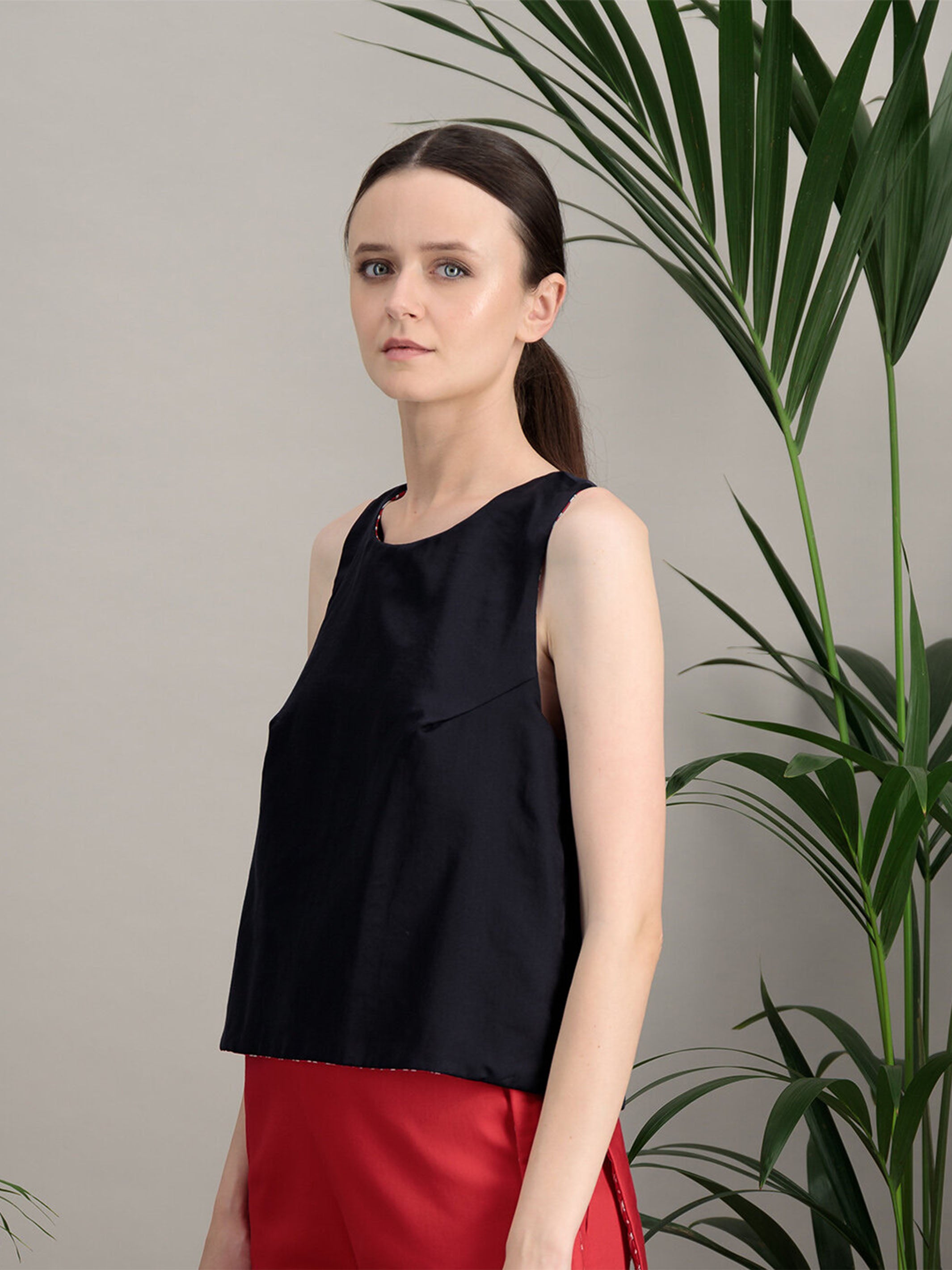 Anahide Saint André Devoile top soie coton rouge