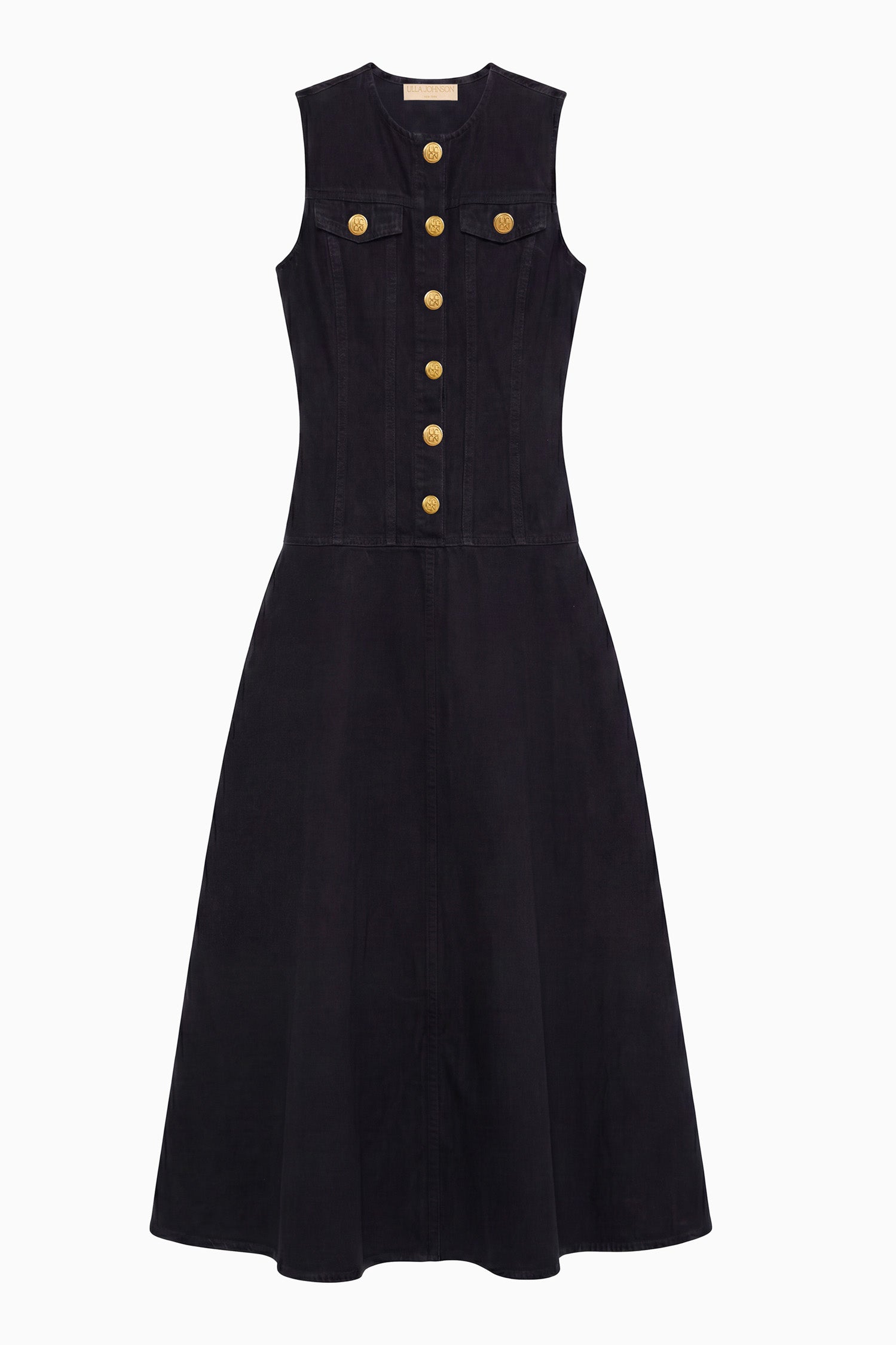 Ulla Johnson Odella robe jean noire midi coton