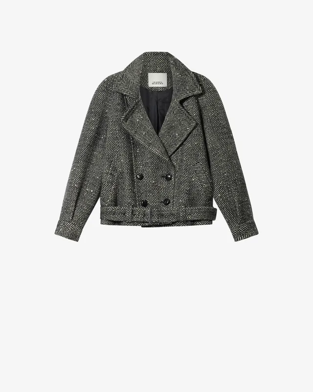 Isabel Marant Elvane manteau laine écru et noir chevrons