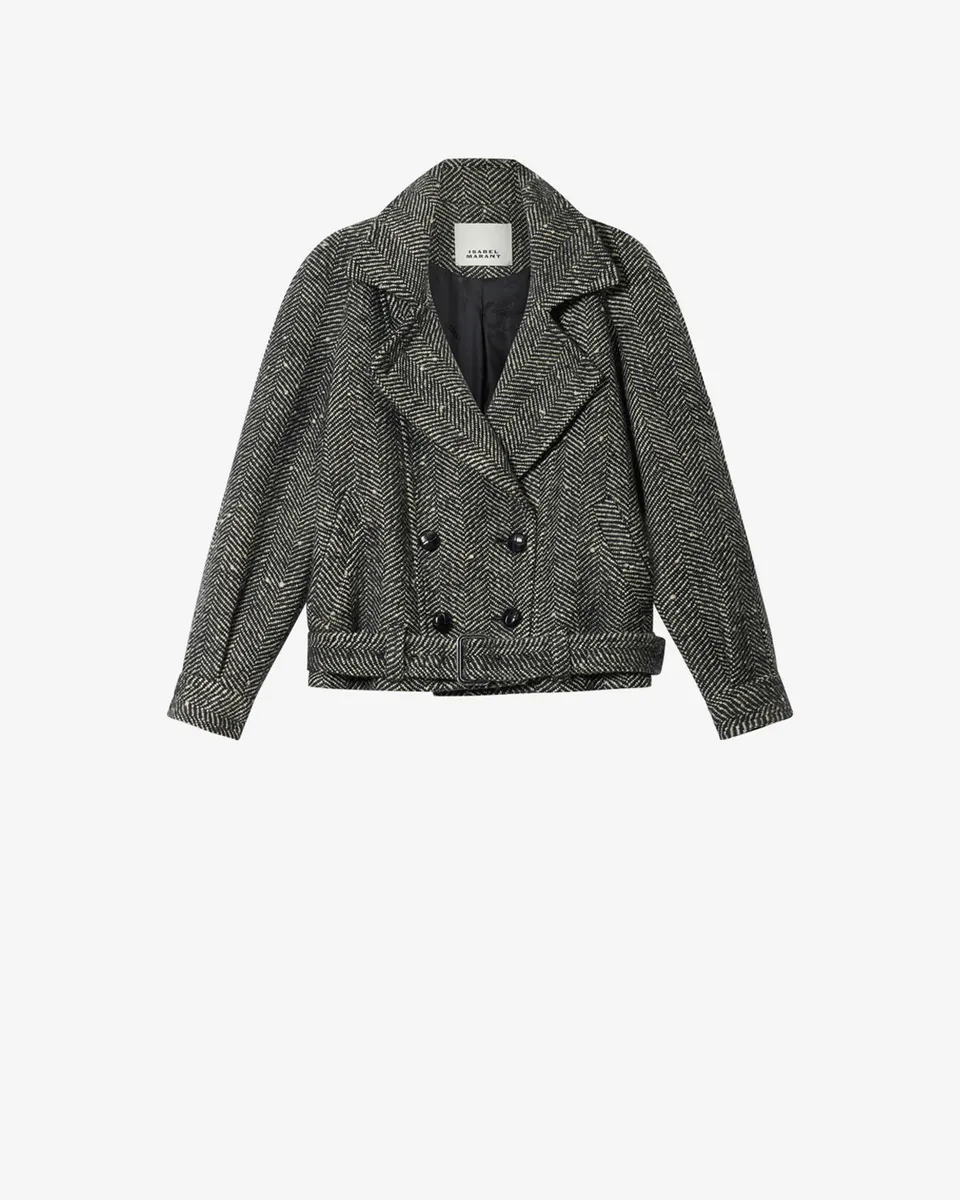 Isabel Marant Elvane manteau laine écru et noir chevrons