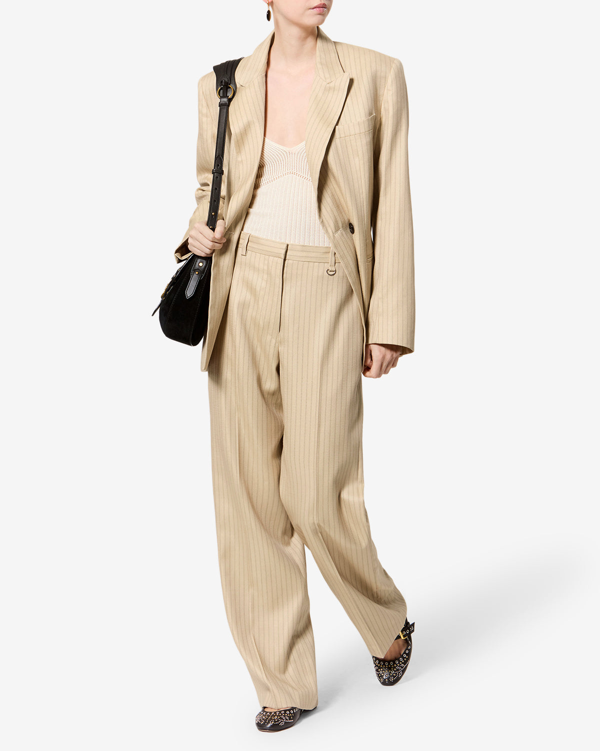 Isabel Marant Noanda pantalon laine beige à rayures