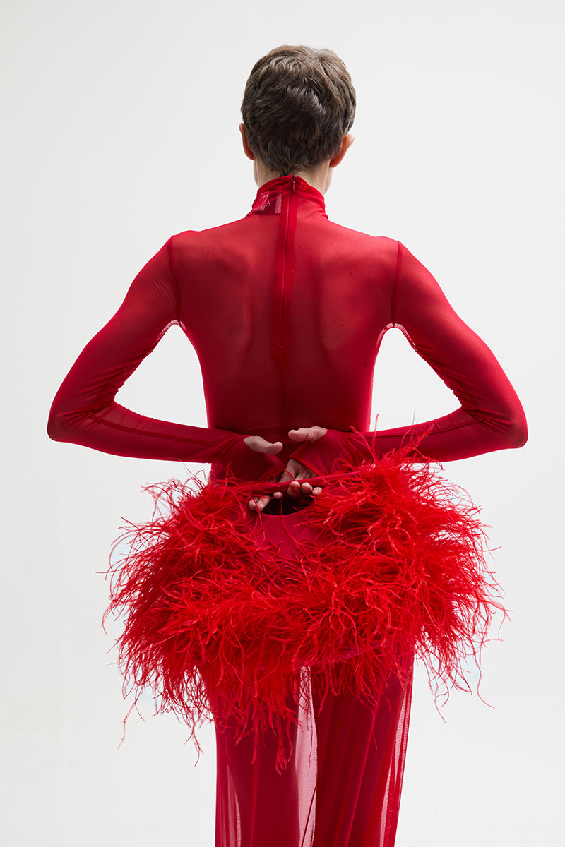ATU Body Couture CRESTED pochette rouge oversize plumes