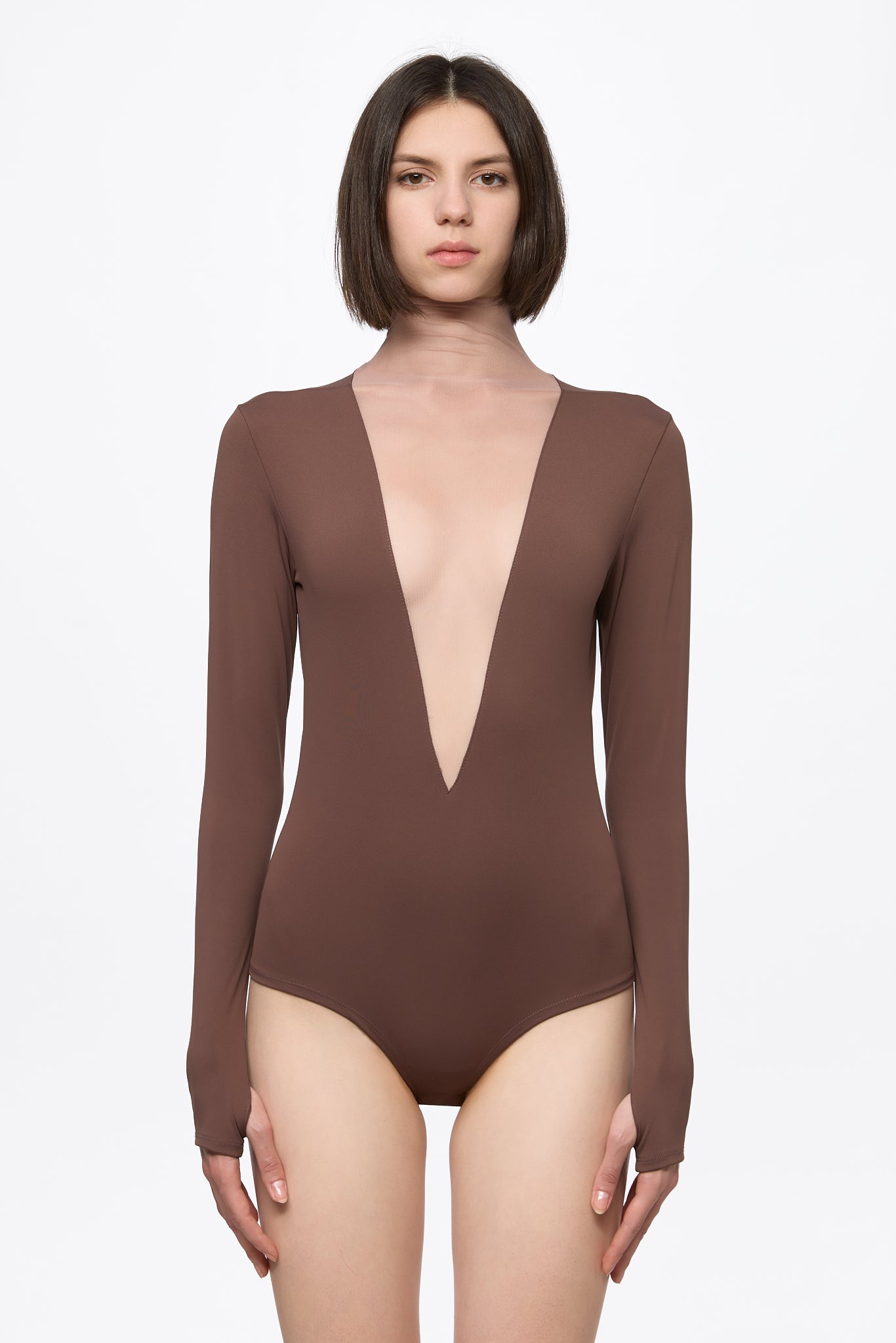 ATU Body Couture body marron col V tulle S
