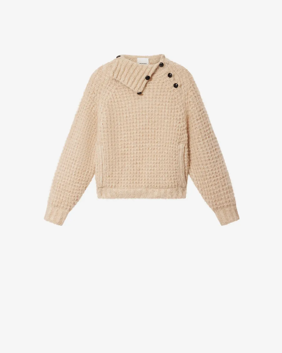 Isabel Marant Lyas PU1003 pull beige alpaga mohair col montant