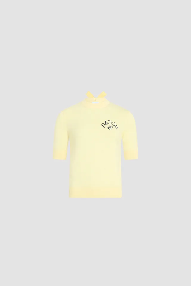 Patou Knitwear P26KN3008045221Y pull jaune coton manches