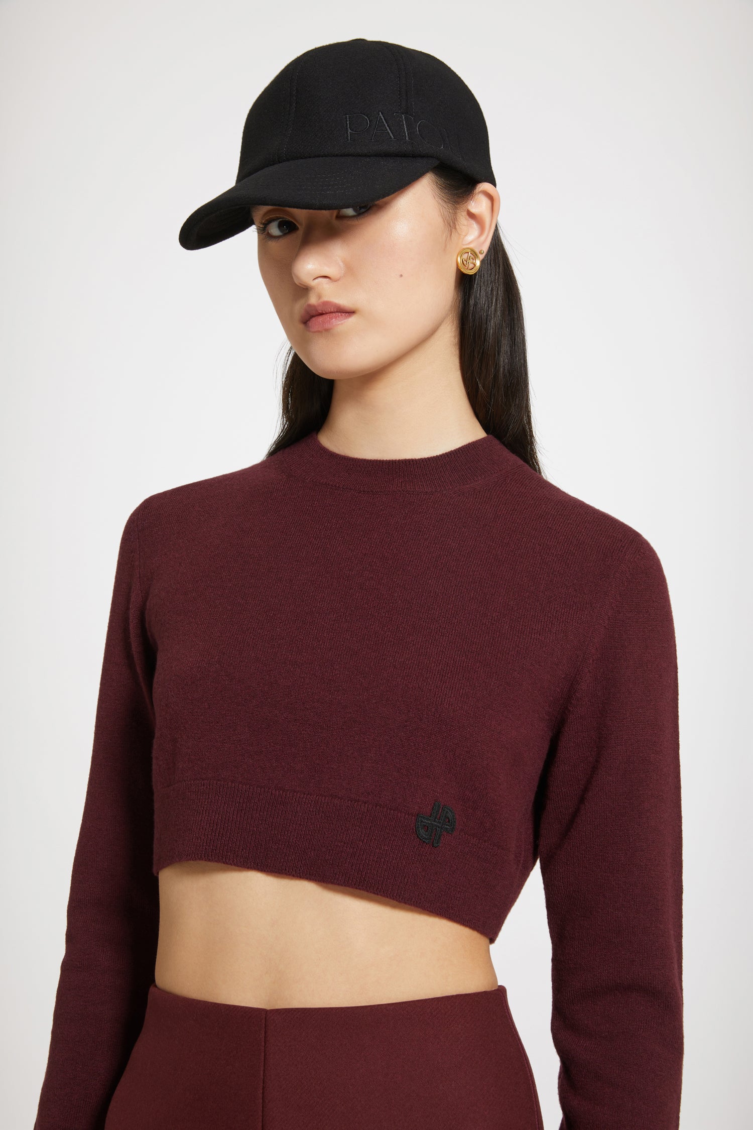 Patou KN099 Pull court laine cachemire ruby wine