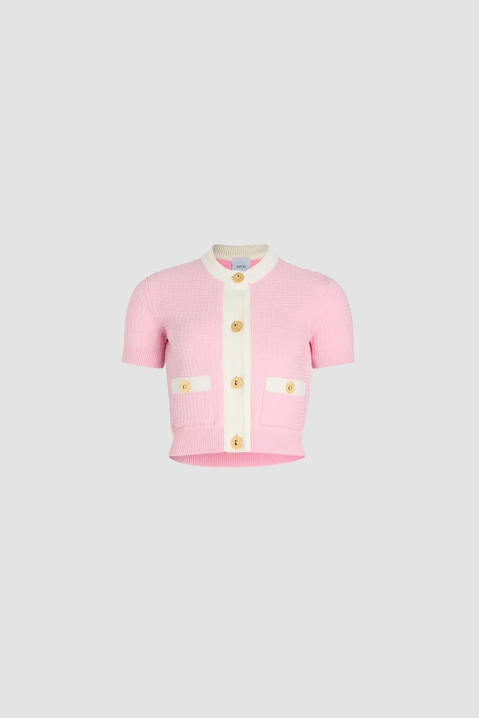 Patou P25KN2418087455P cardigan coton rose gaufré cropped