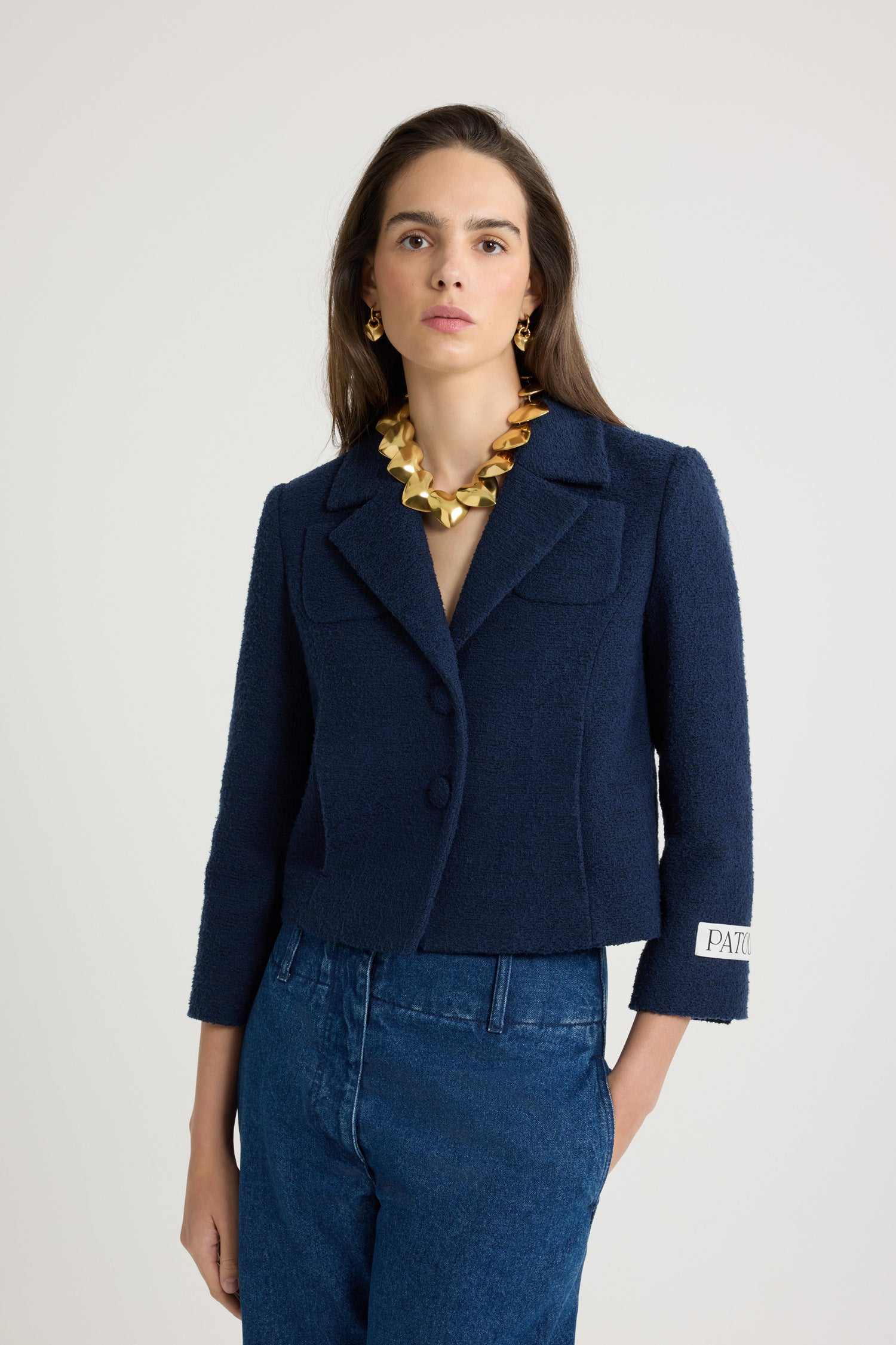 Patou P25JA0460206699N veste tweed coton bio Navy Black