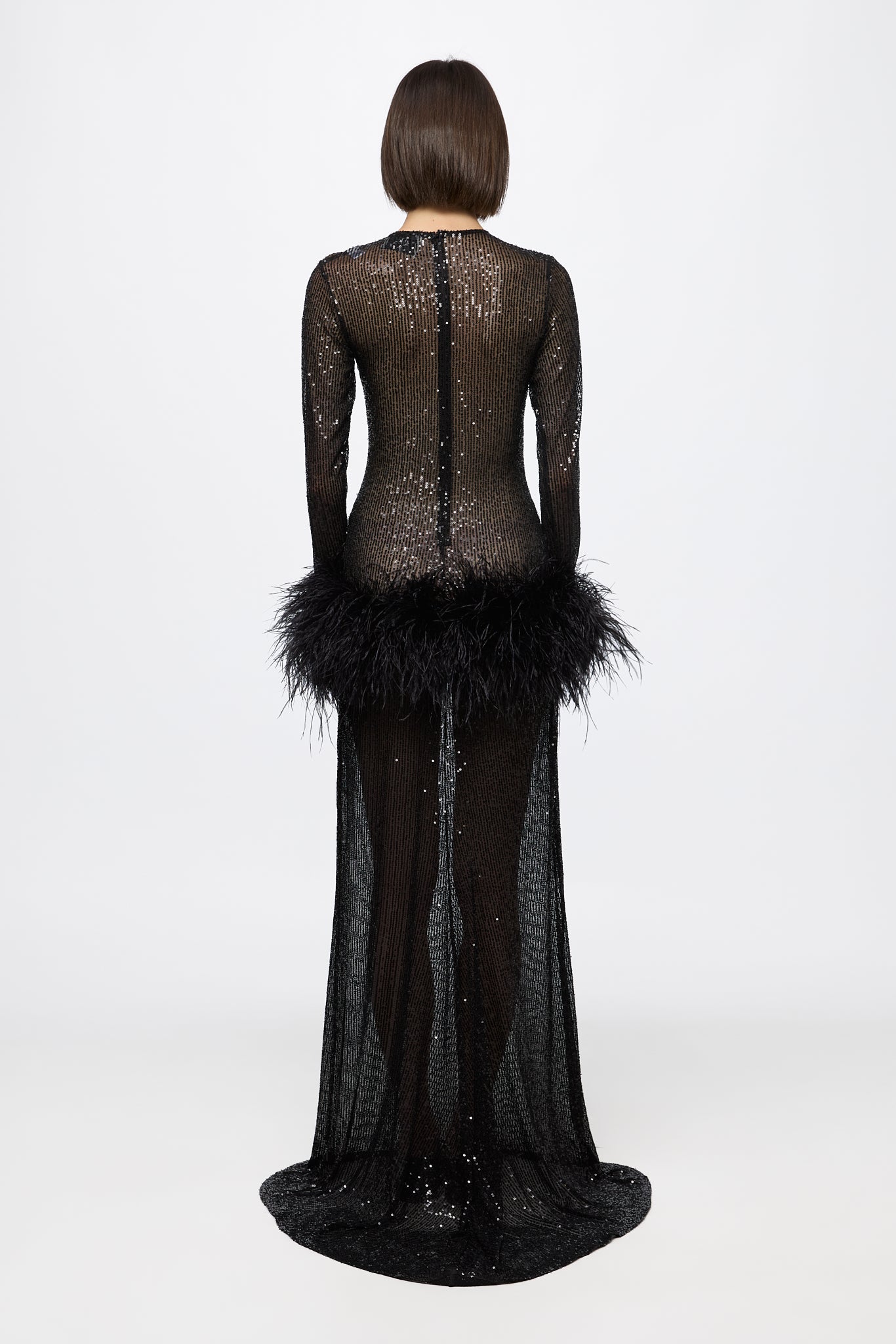 ATU Body Couture Sequins Robe Sequins Plumes Noire S