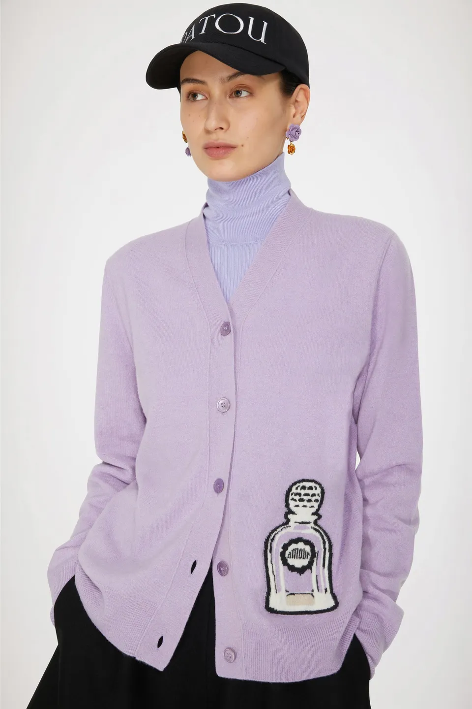 Patou Knitwear H22KN100 cardigan laine lavande flacon