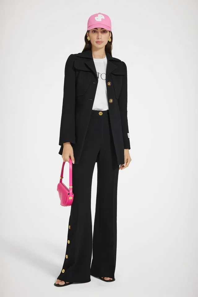 Patou TR038 pantalon flare noir laine boutons