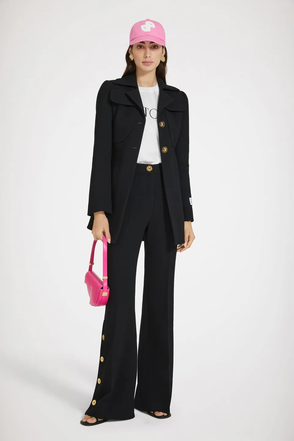 Patou TR038 pantalon flare noir laine boutons