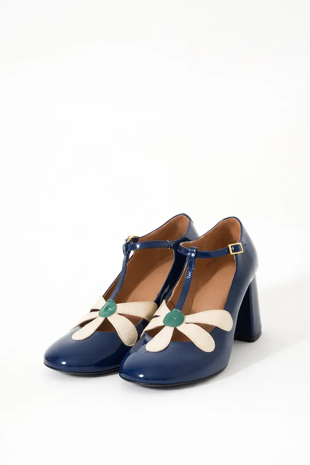 Paul & Joe Daisy babies cuir vernis marine 8cm