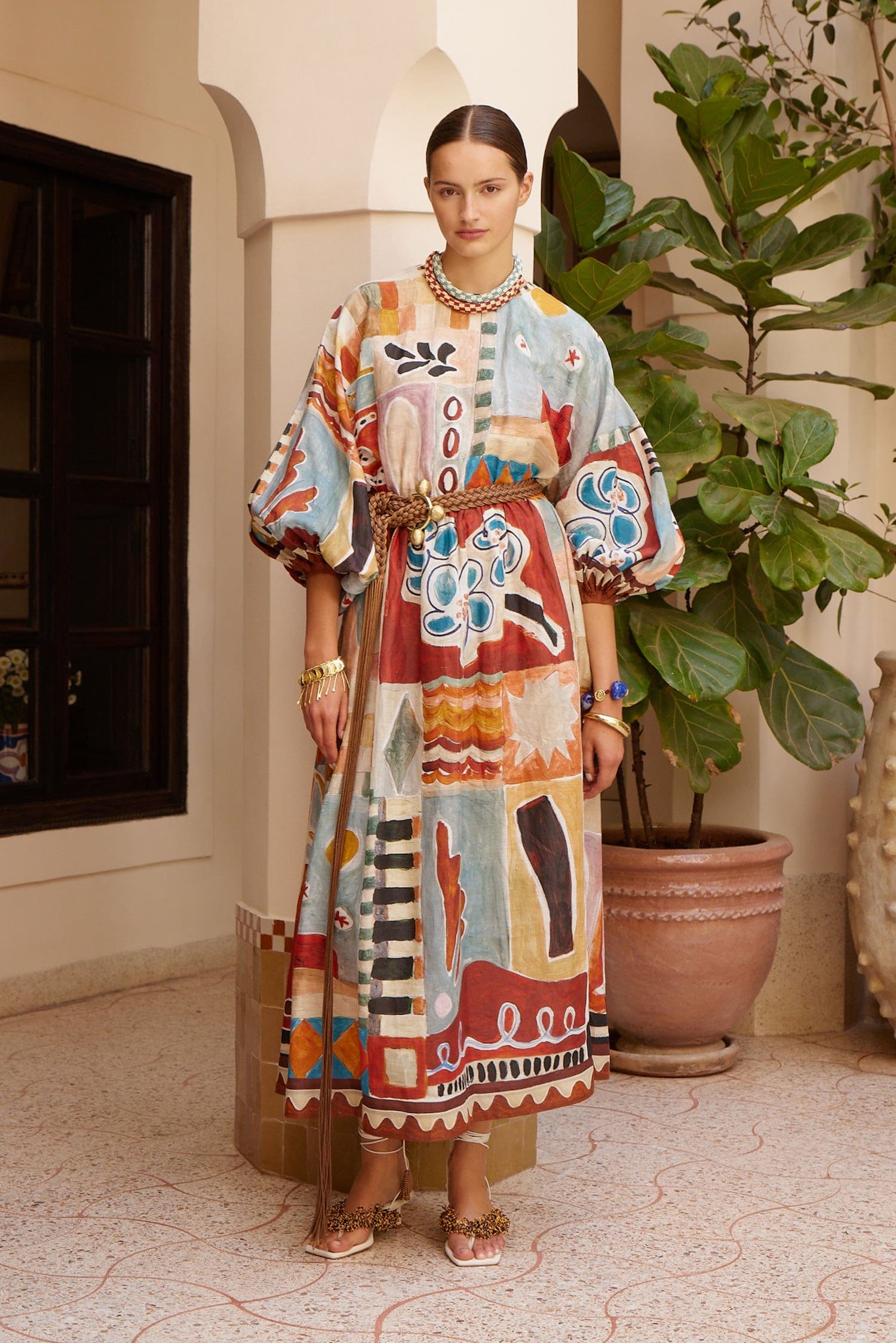 Alemäis Michelle robe midi imprimée 100% ramie