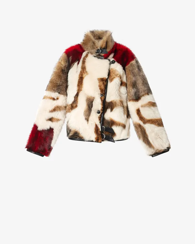 Isabel Marant Roama MA0590FB manteau shearling écru rouge