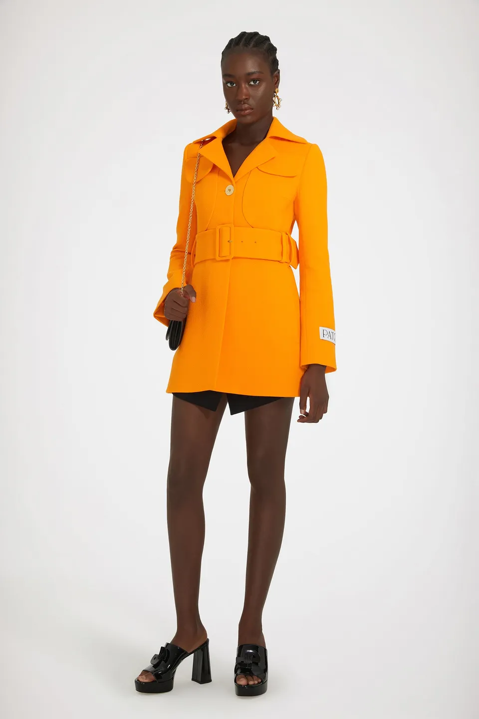 Patou CO020 manteau laine orange ceinture taille 38