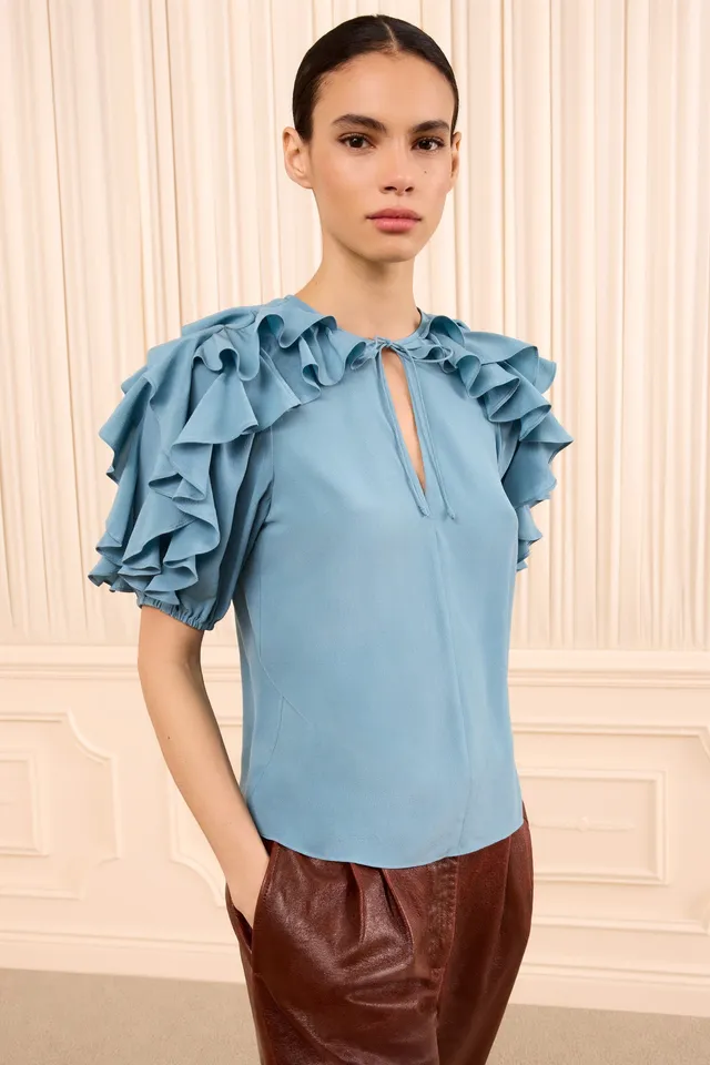 Ulla Johnson Josephine Top Heron bleu 100% soie