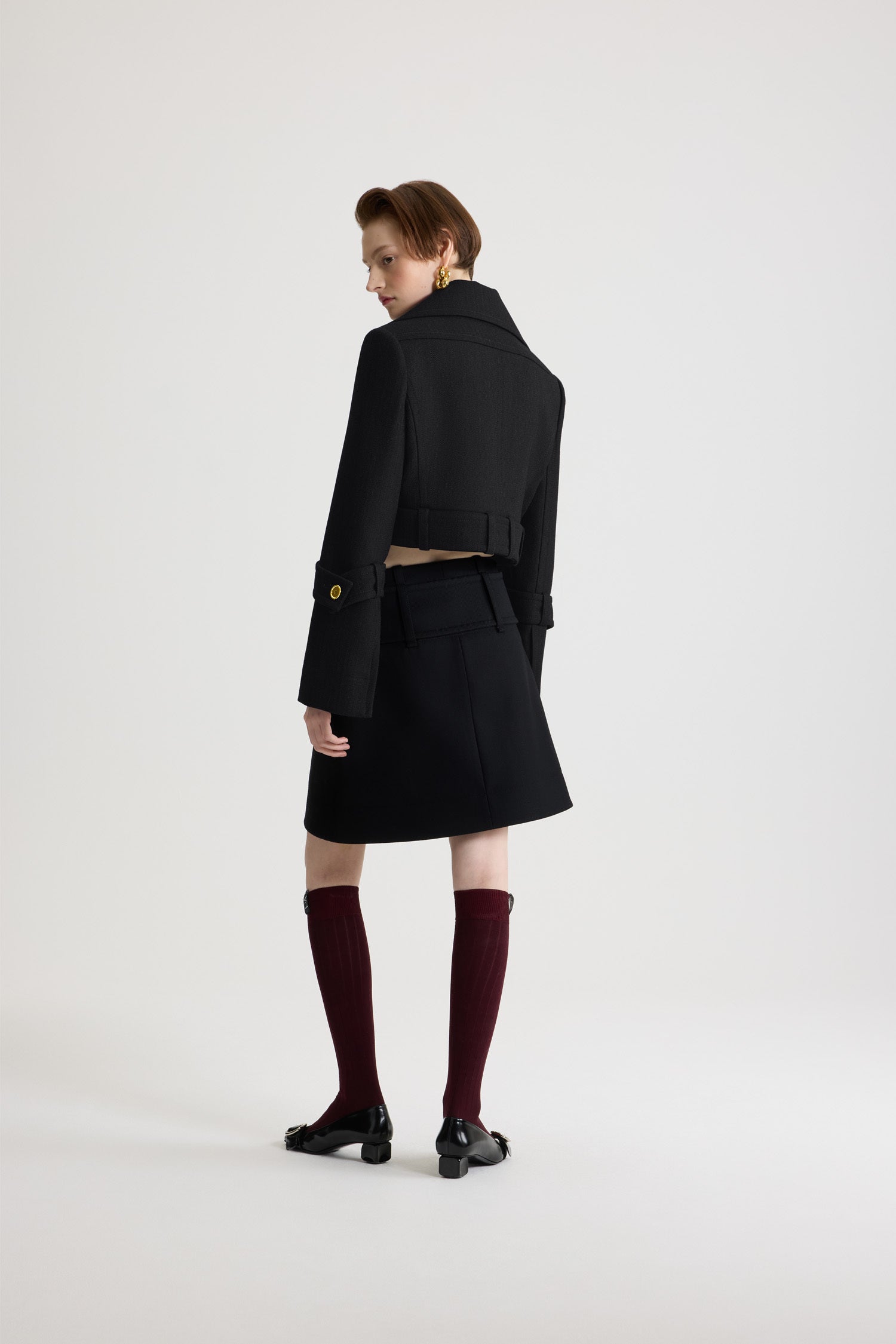 Patou JA060 veste courte noire laine ceinturée 34-44