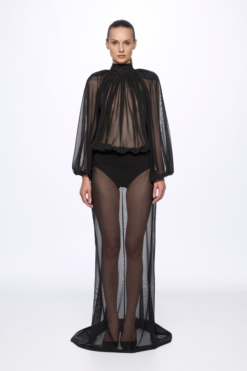 ATU Body Couture Two-piece sets ensemble pois body + jupe maxi mesh
