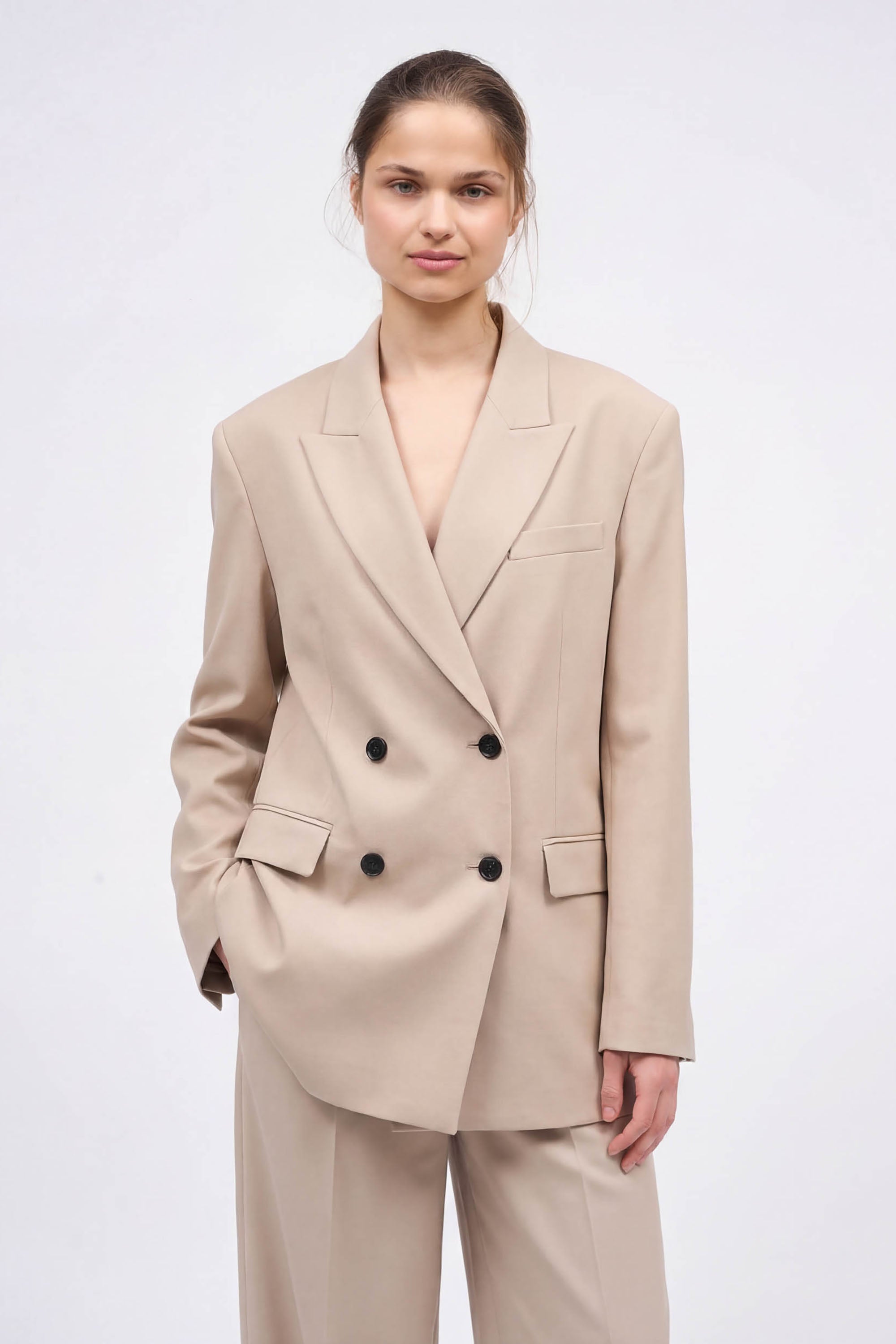 PAUL & JOE SELINA veste tailleur longue marine laine soie