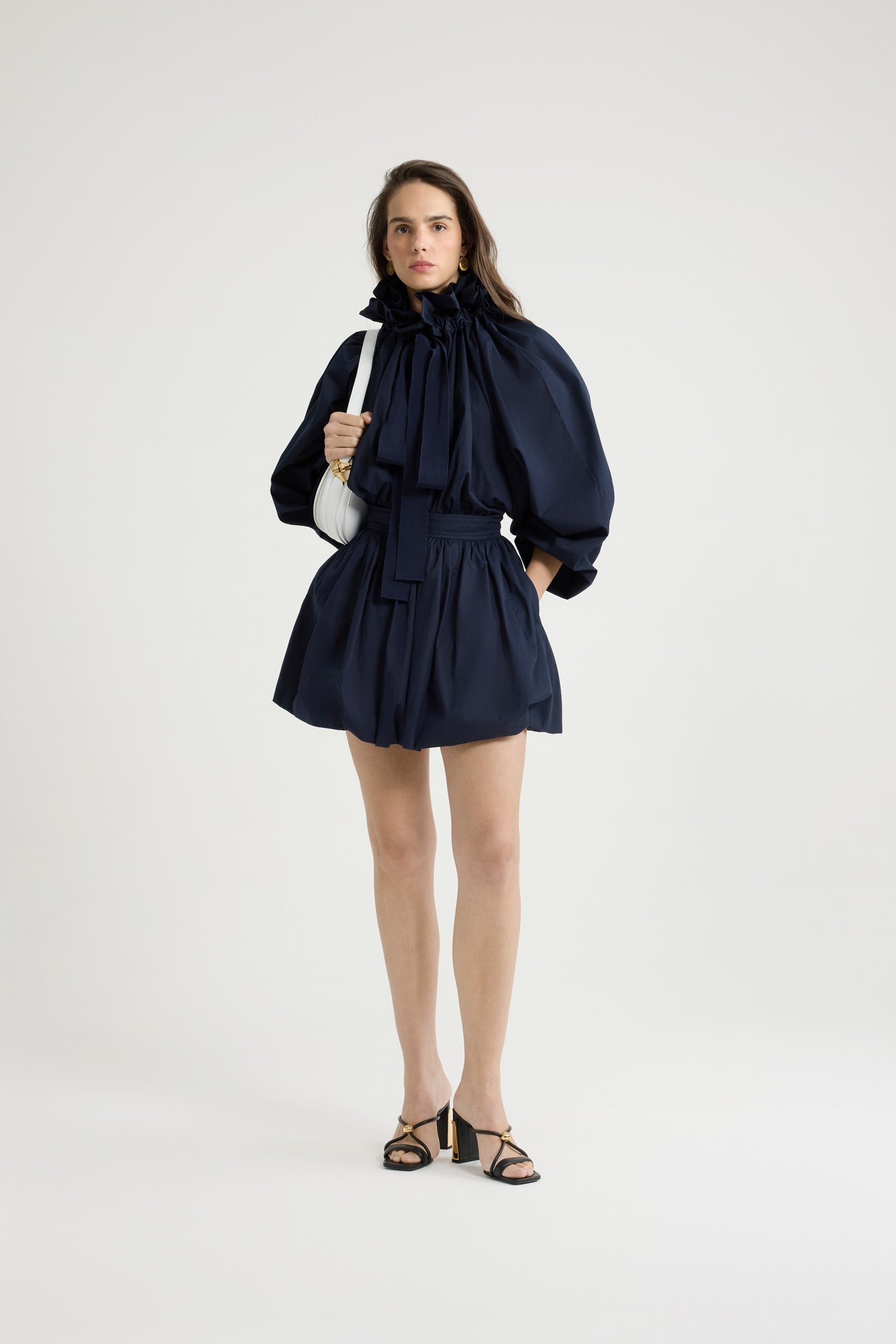 Patou SK043 mini jupe boule bleue popeline coton