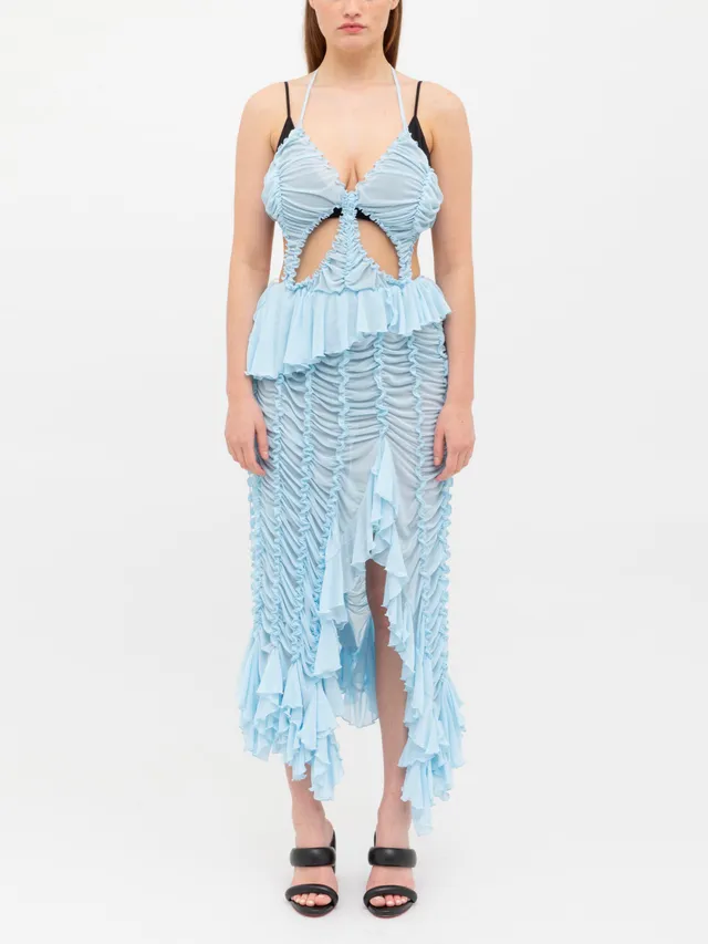 Ester Manas Butterfly Ruched Dress robe bleue 34/44 froncée