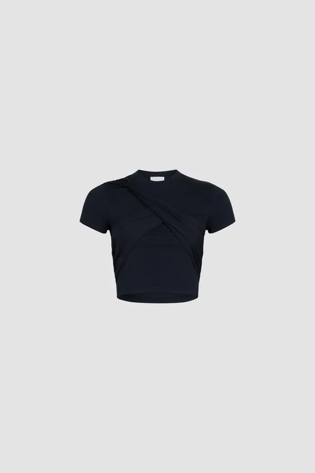 Patou JE161 t-shirt crop coton stretch navy drapé