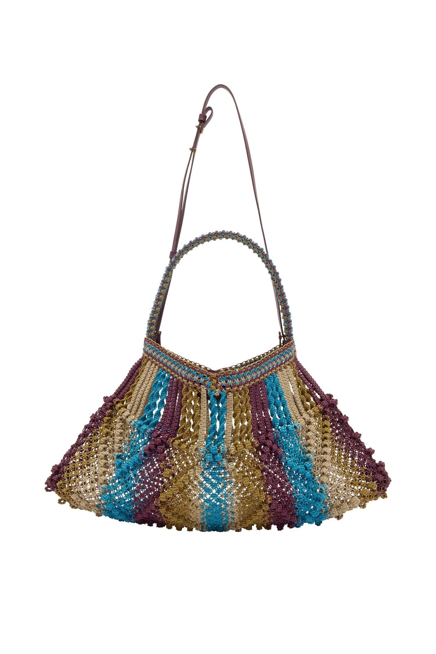 Alemais Leather Maxi Crescent Tote sac cuir rayé macramé
